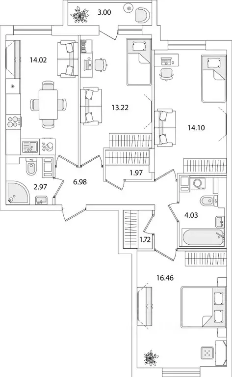 3-к кв. Санкт-Петербург ул. Тамбасова, 5Н (76.97 м) - Фото 0