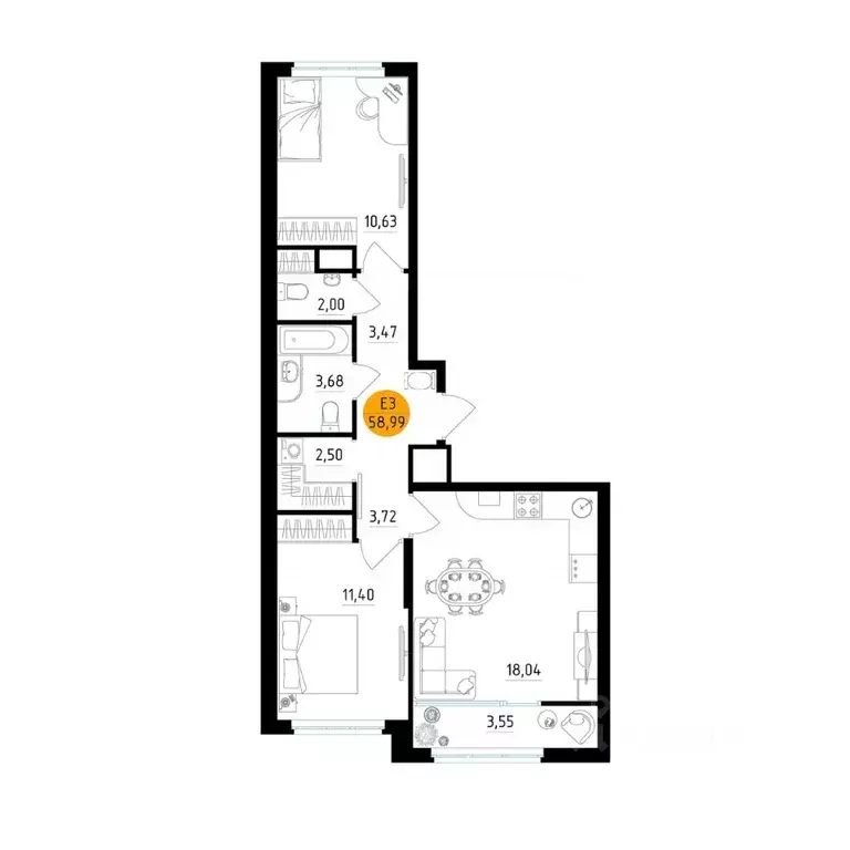2-к кв. Рязанская область, Рязань ул. Земнухова (58.99 м) - Фото 0