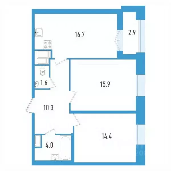 2-к кв. Санкт-Петербург ул. Типанова, 22 (64.4 м) - Фото 0