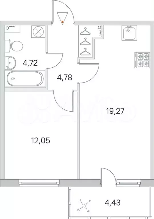 1-к. квартира, 42 м, 2/8 эт. - Фото 0