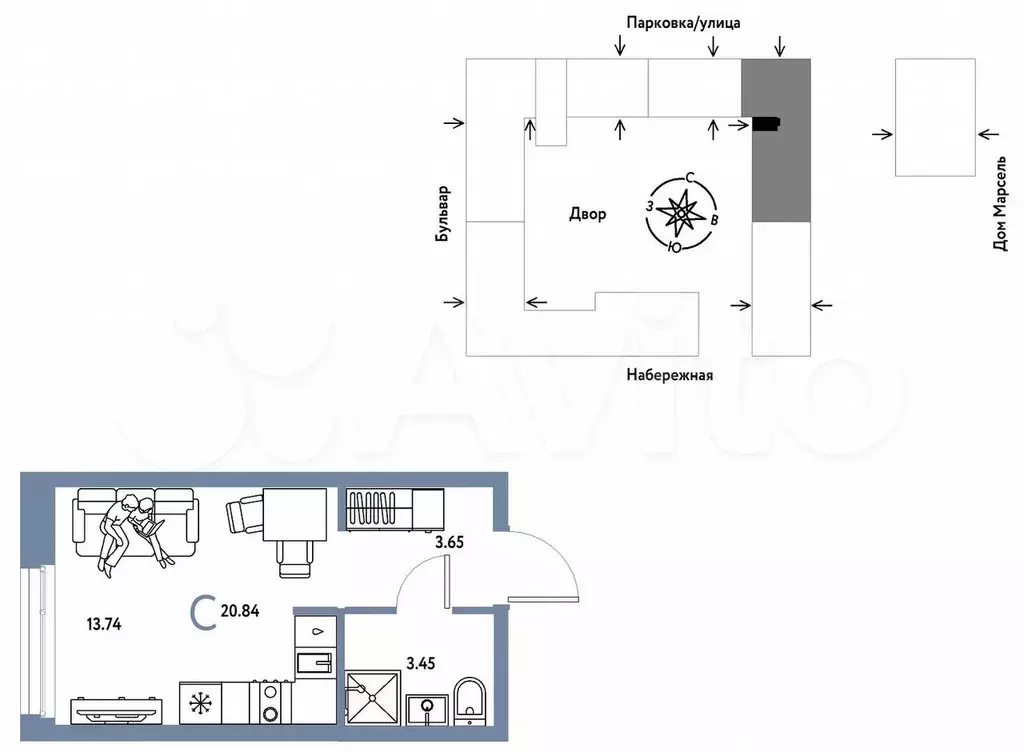 Квартира-студия, 20,8 м, 7/13 эт. - Фото 0