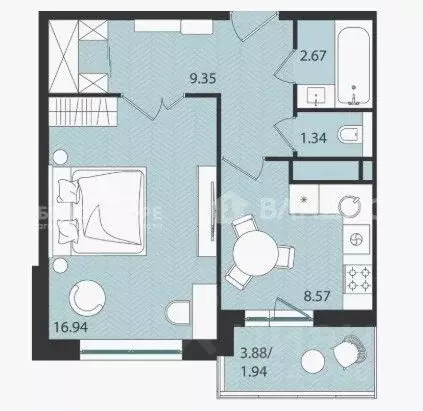 1-к кв. Архангельская область, Северодвинск Октябрьская ул., 63 (40.81 ... - Фото 2