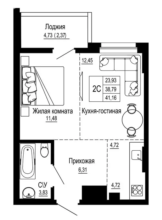 2-комнатная квартира: ростов-на-дону, привокзальная улица, 3б (44 м) - Фото 1