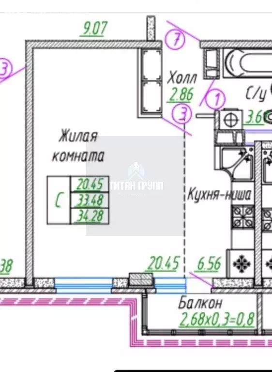 Квартира-студия: Краснодар, Конгрессная улица, 19/1 (34 м) - Фото 0