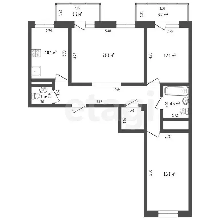 3-комнатная квартира: Тюмень, улица Пермякова, 83к2 (84 м) - Фото 1