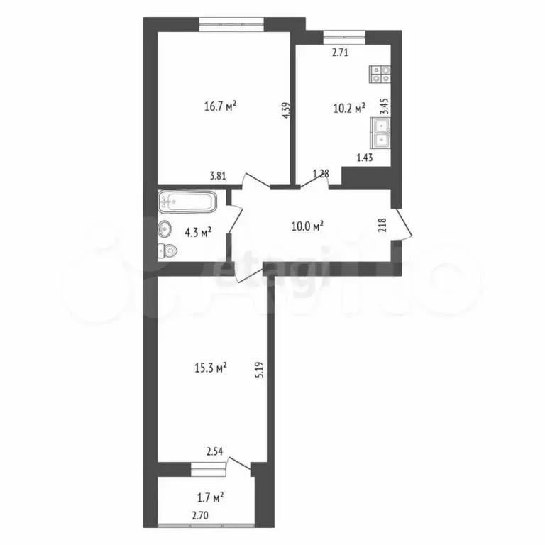2-к. квартира, 56,5 м, 4/9 эт. - Фото 0