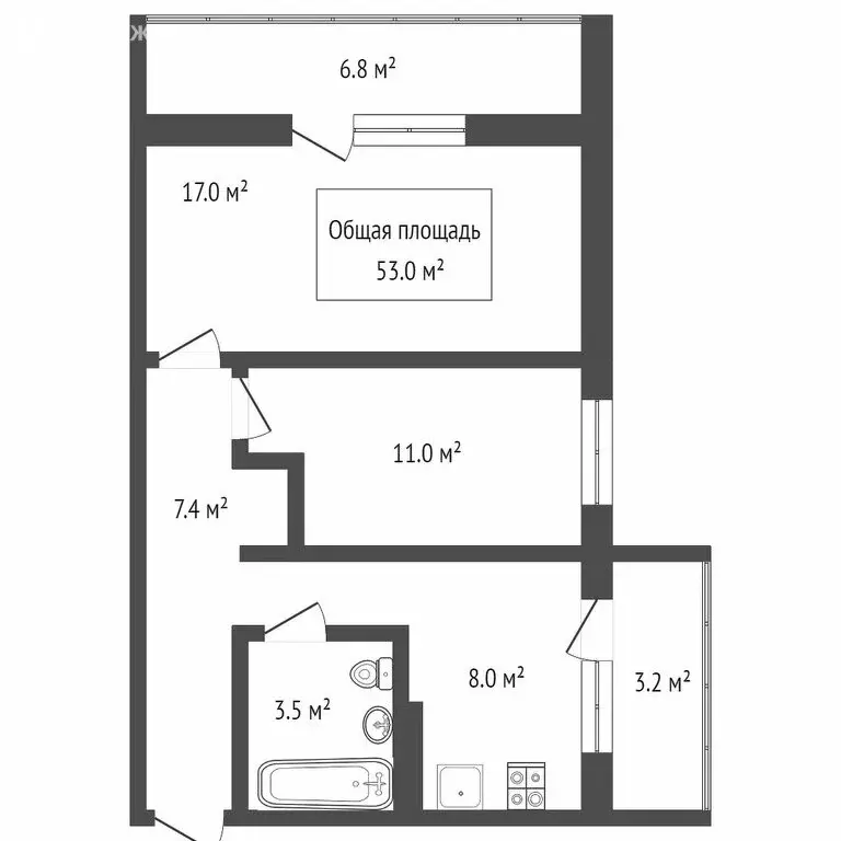 2-комнатная квартира: Новосибирск, Беловежская улица, 50 (53 м) - Фото 0