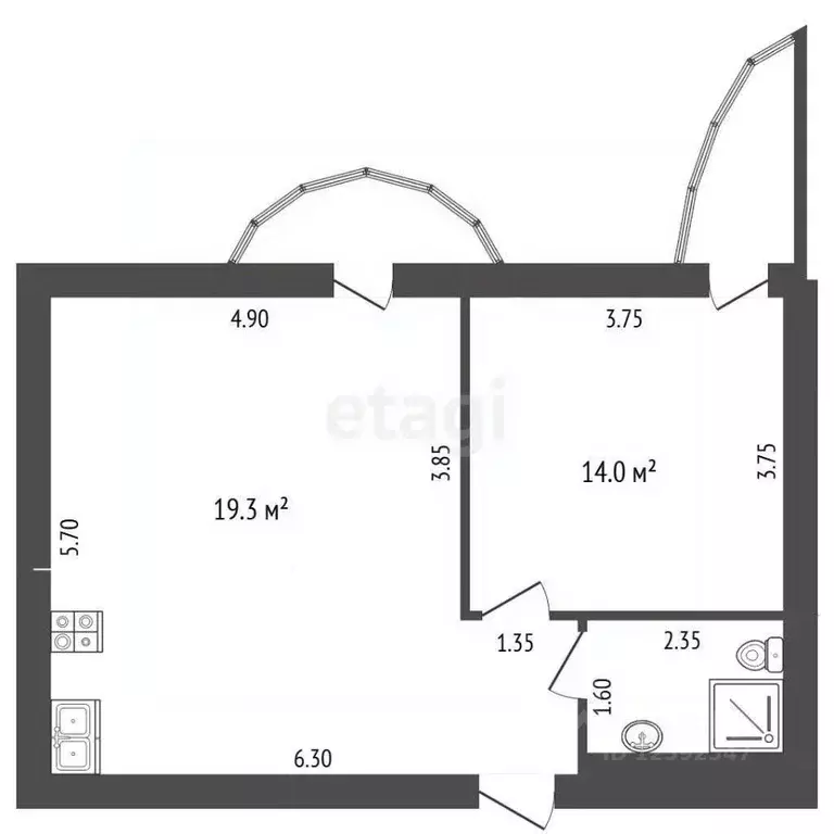 Студия Крым, Симферополь ул. Ростовская (48.4 м) - Фото 2