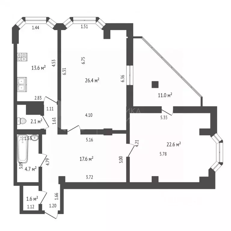 2-к кв. Тюменская область, Тюмень ул. Самарцева, 8 (86.2 м) - Фото 2