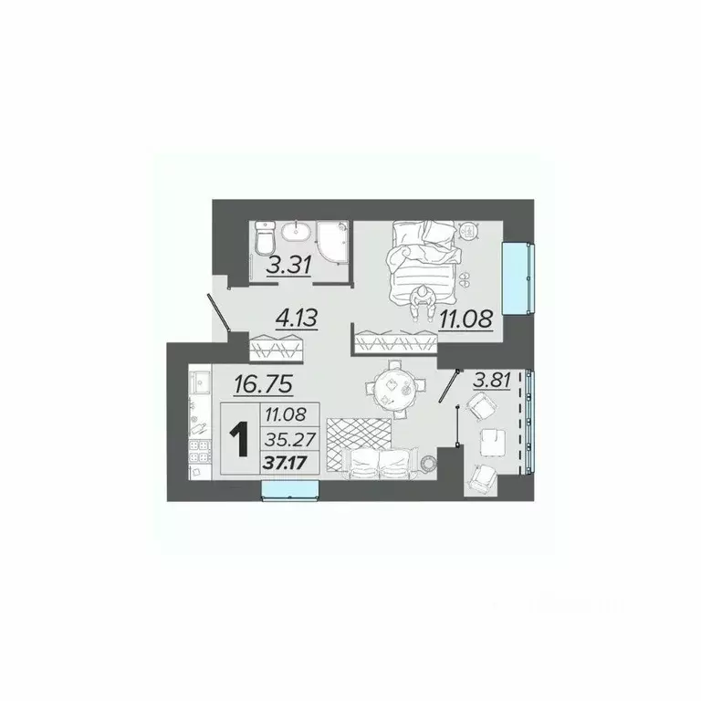 1-к кв. Брянская область, Брянск Архитектор жилой комплекс (37.18 м) - Фото 1