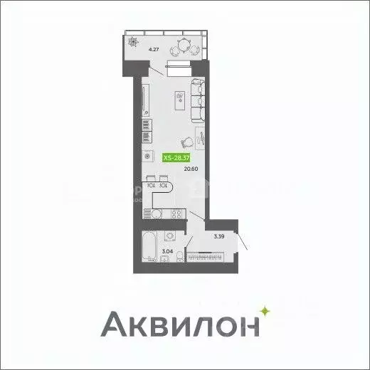 Студия Архангельская область, Архангельск Ривер Парк 2 жилой комплекс ... - Фото 2