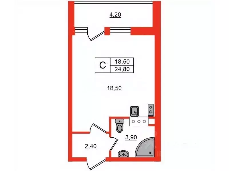 Студия Санкт-Петербург ул. Вадима Шефнера, 12к1 (24.8 м) - Фото 1