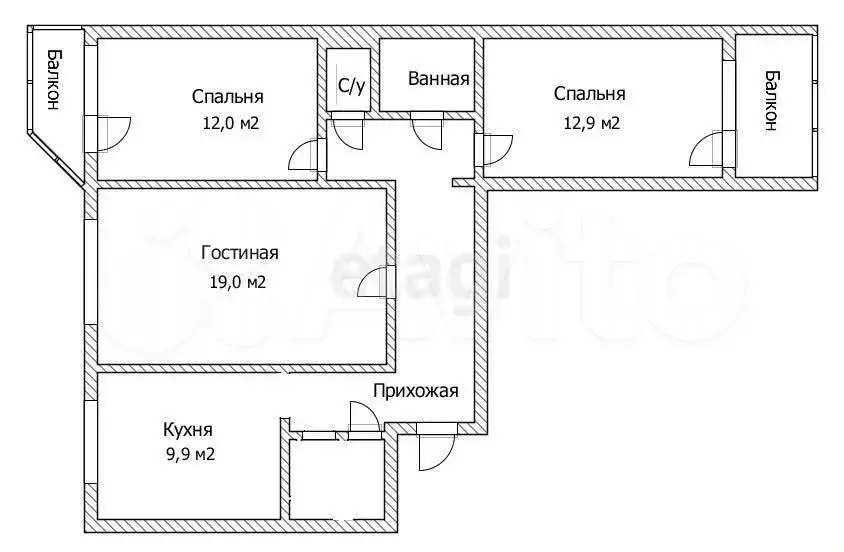 3-к. квартира, 71,7 м, 7/9 эт. - Фото 0