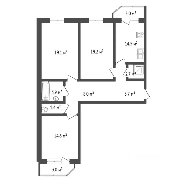3-к кв. Тюменская область, Тюмень ул. Николая Семенова, 33 (95.0 м) - Фото 1
