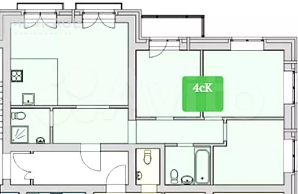 3-к. квартира, 82,4 м, 1/9 эт. - Фото 0