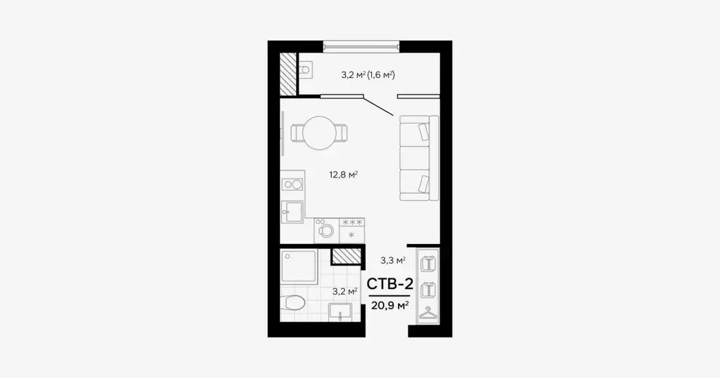 Студия Астраханская область, Астрахань ул. Бехтерева, 8 (20.87 м) - Фото 1