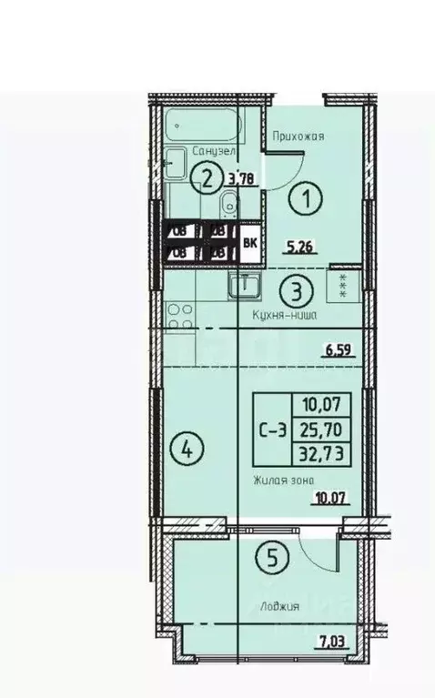 Студия Липецкая область, Липецк Елецкое ш., 9 (32.73 м) - Фото 2