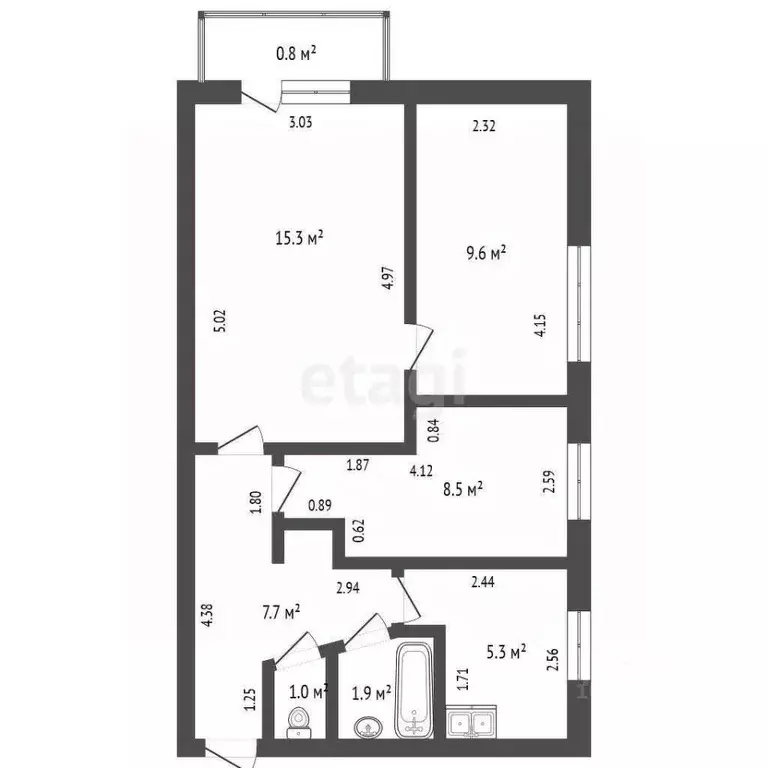 3-к кв. Башкортостан, Стерлитамак ул. Курчатова, 24 (50.1 м) - Фото 2