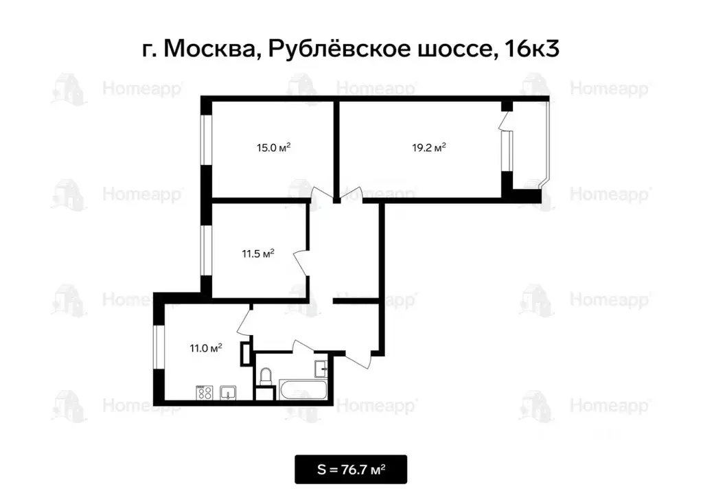 3-к кв. Москва Рублевское ш., 16К3 (76.7 м) - Фото 1