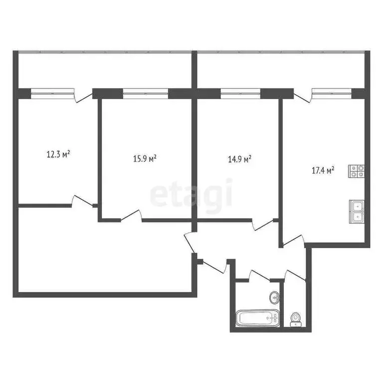 3-комнатная квартира: Тюмень, микрорайон Матмасы, Пражская улица, 51 ... - Фото 1