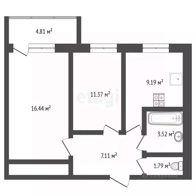2-к кв. Тюменская область, Тюмень ул. Парада Победы, 17 (48.8 м) - Фото 2