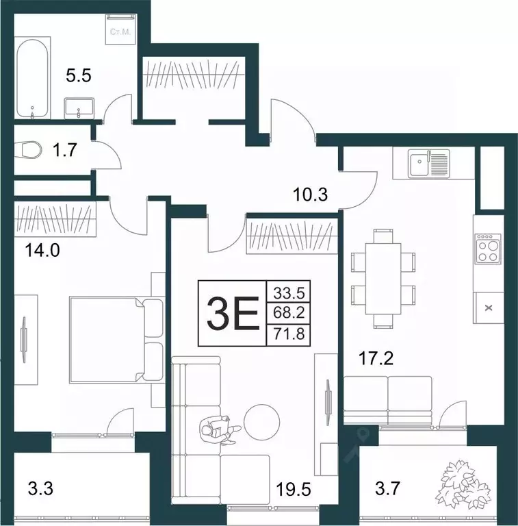 2-к кв. Липецкая область, Липецк Минская ул., 4Вк2 (71.8 м) - Фото 1