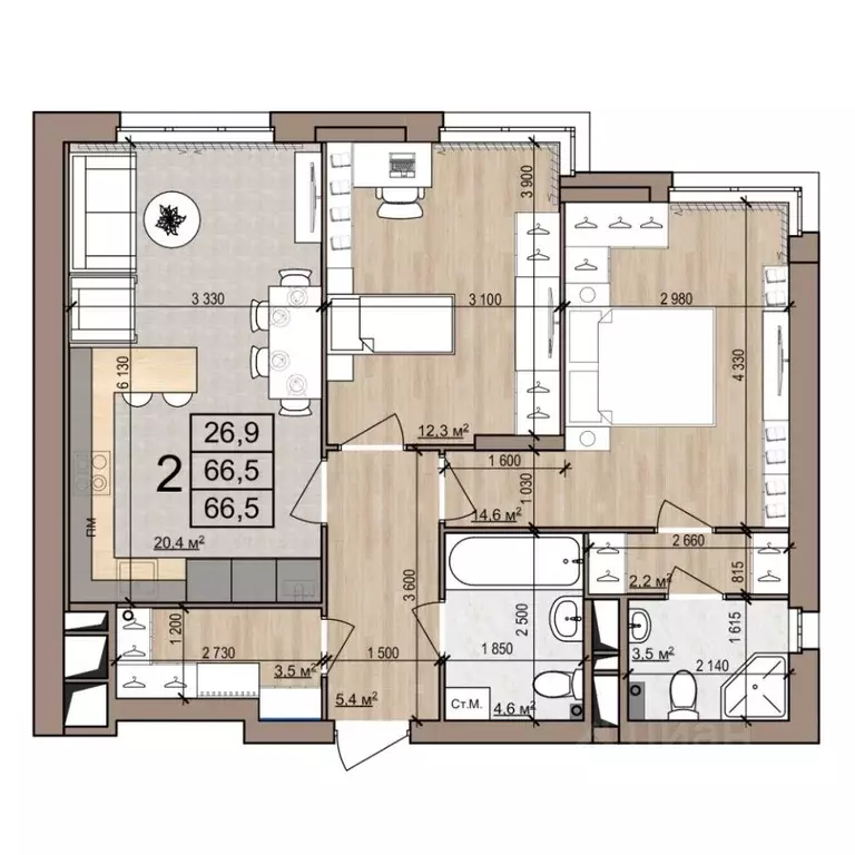 2-к кв. Рязанская область, Рязань ул. Новоселов, 33Б (66.5 м) - Фото 0