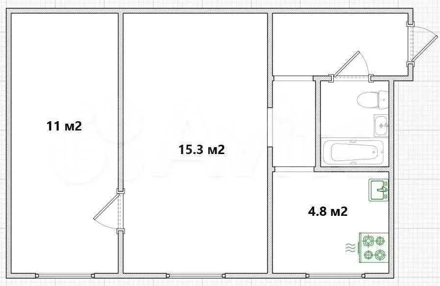 2-к. квартира, 37 м, 2/4 эт. - Фото 0