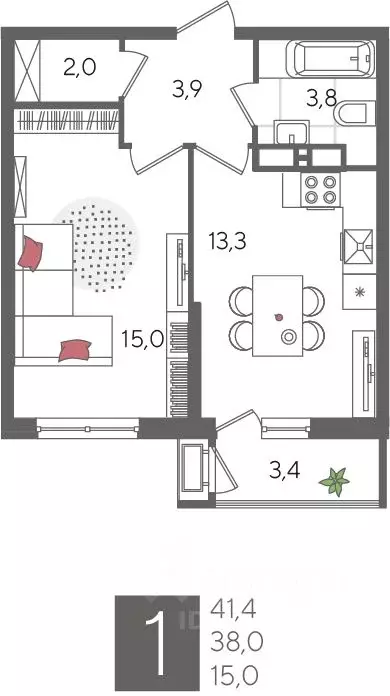 1-к кв. Краснодарский край, Краснодар Черемушки мкр,  (41.4 м) - Фото 2