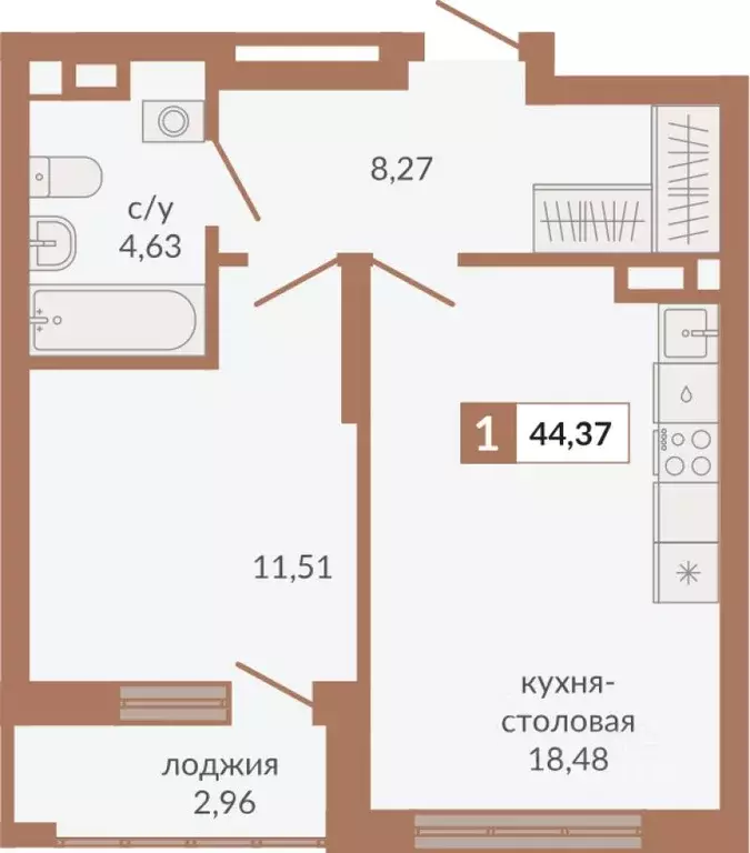 1-к кв. Свердловская область, Екатеринбург пер. Старателей (44.37 м) - Фото 1