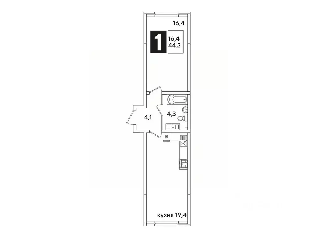 1-к кв. Краснодарский край, Краснодар Самолет-6 жилой комплекс (44.2 ... - Фото 1