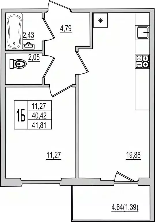 1-к кв. Псковская область, Псков Рижский просп., 94Г (41.81 м) - Фото 1