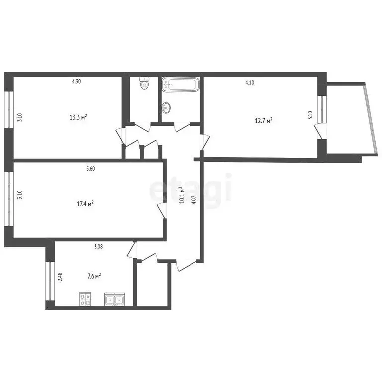 3-комнатная квартира: Орёл, Васильевская улица, 127 (66.5 м) - Фото 1
