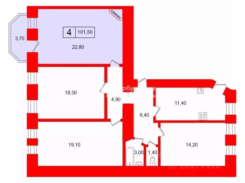Комната Санкт-Петербург наб. Реки Пряжки, 40 (22.8 м) - Фото 2