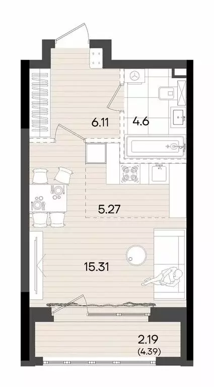 Квартира-студия: Казань, микрорайон Родины, ЖК Адали (33.48 м) - Фото 2