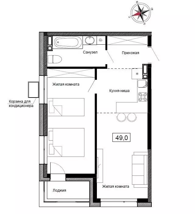 Квартира-студия: Новый, улица Ленина, 6с2 (49 м) - Фото 1