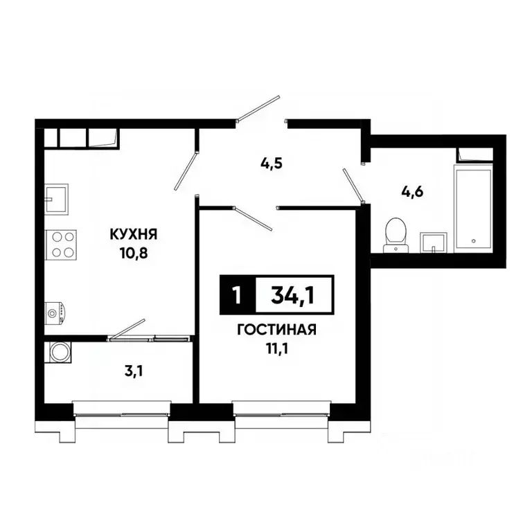 1-к кв. Ставропольский край, Ставрополь просп. Российский, 16к1 (34.1 ... - Фото 1