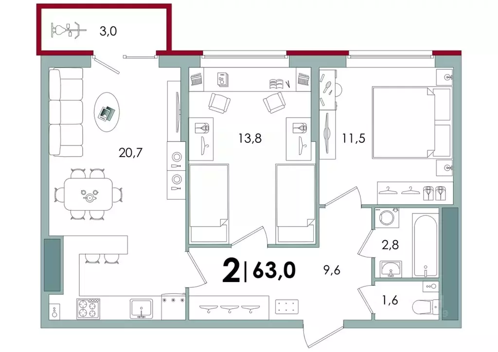 2-к кв. Тверская область, Тверь Южный мкр,  (63.0 м) - Фото 0