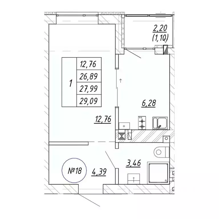1-к кв. Калининградская область, Зеленоградск  (29.09 м) - Фото 1