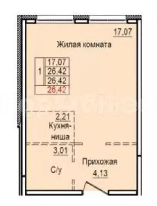 квартира-студия, 26,4 м, 3/8 эт. - Фото 0