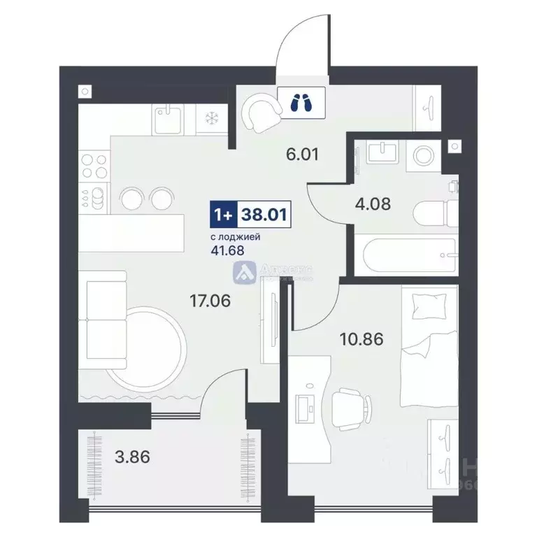 1-к кв. Тюменская область, Тюмень ДОК мкр, ул. Рылеева, 31 (38.01 м) - Фото 1
