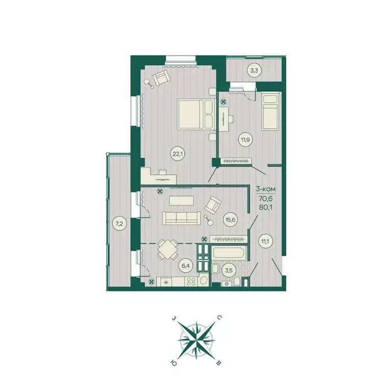 3-к кв. Приморский край, Владивосток Русская ул., 5А (81.1 м) - Фото 1