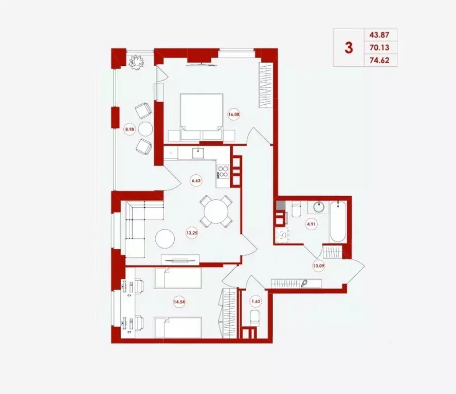 3-к кв. Брянская область, Брянск ул. Горбатова, 18 (74.62 м) - Фото 1