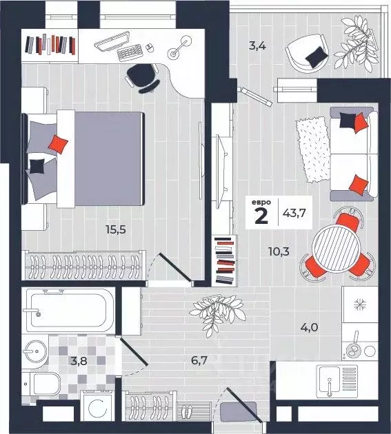 2-к кв. Тульская область, Тула ул. Академика Насоновой, 1А (43.7 м) - Фото 1