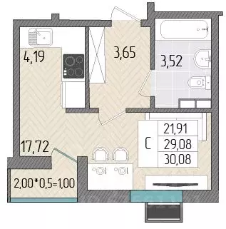 Студия Краснодарский край, Темрюк Сады у моря жилой комплекс (30.08 м) - Фото 1