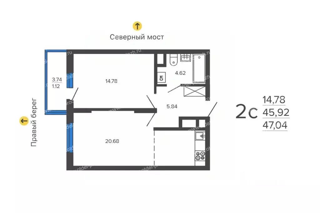 2-к кв. Воронежская область, Воронеж Колхозный пер. (47.04 м) - Фото 0