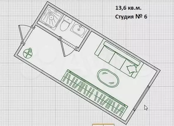 Квартира-студия, 13,6 м, 1/5 эт. - Фото 0