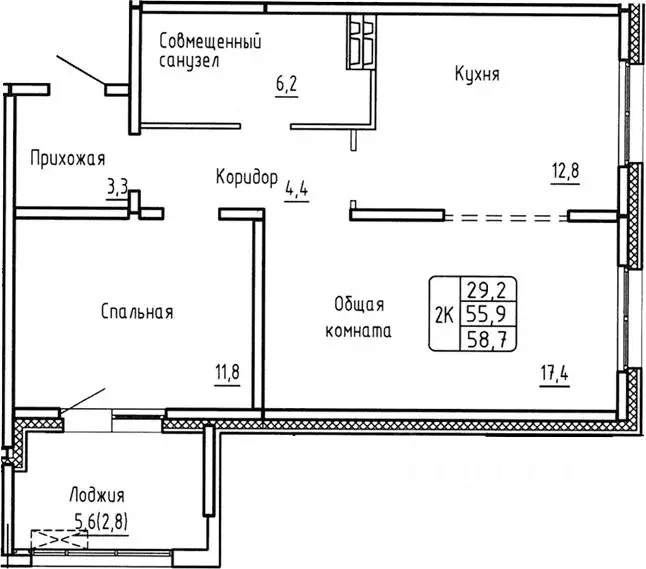 2-к кв. Новосибирская область, Новосибирск  (55.9 м) - Фото 0