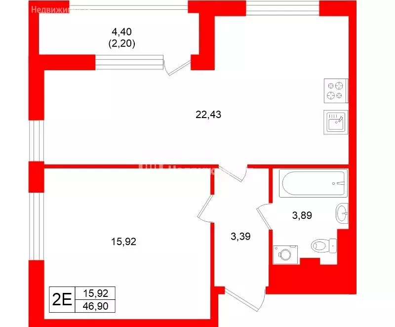 1-комнатная квартира: Санкт-Петербург, проспект Энергетиков, 2к1 (46.9 ... - Фото 1