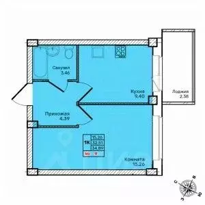 1-к кв. Псковская область, Псков Техническая ул., 2 (34.89 м) - Фото 1